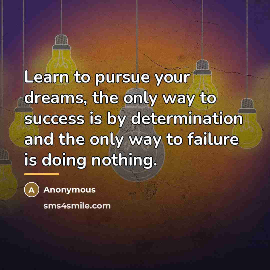 “Learn to pursue your dreams, the only way to success…” quote by Anonymous