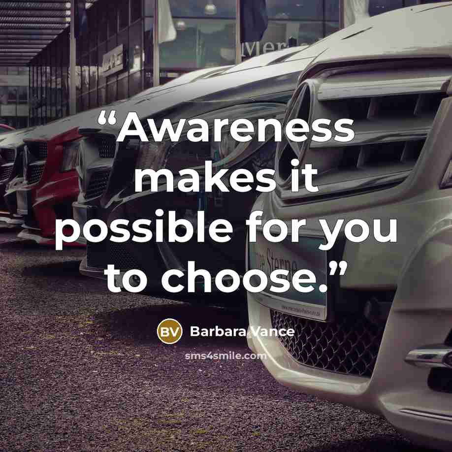 “Awareness makes it possible for you to choose.” quote by Barbara Vance