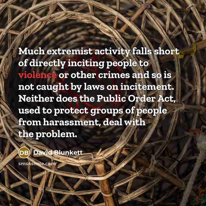 “Much extremist activity falls short of directly inciting people to…” quote by David Blunkett