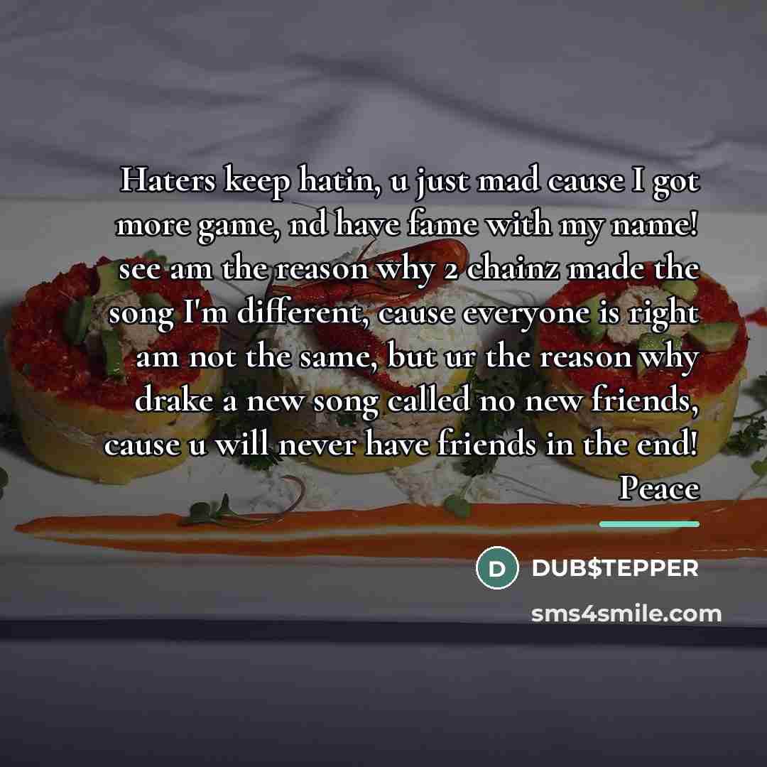 “Haters keep hatin, u just mad cause I got more…” quote by DUB$TEPPER