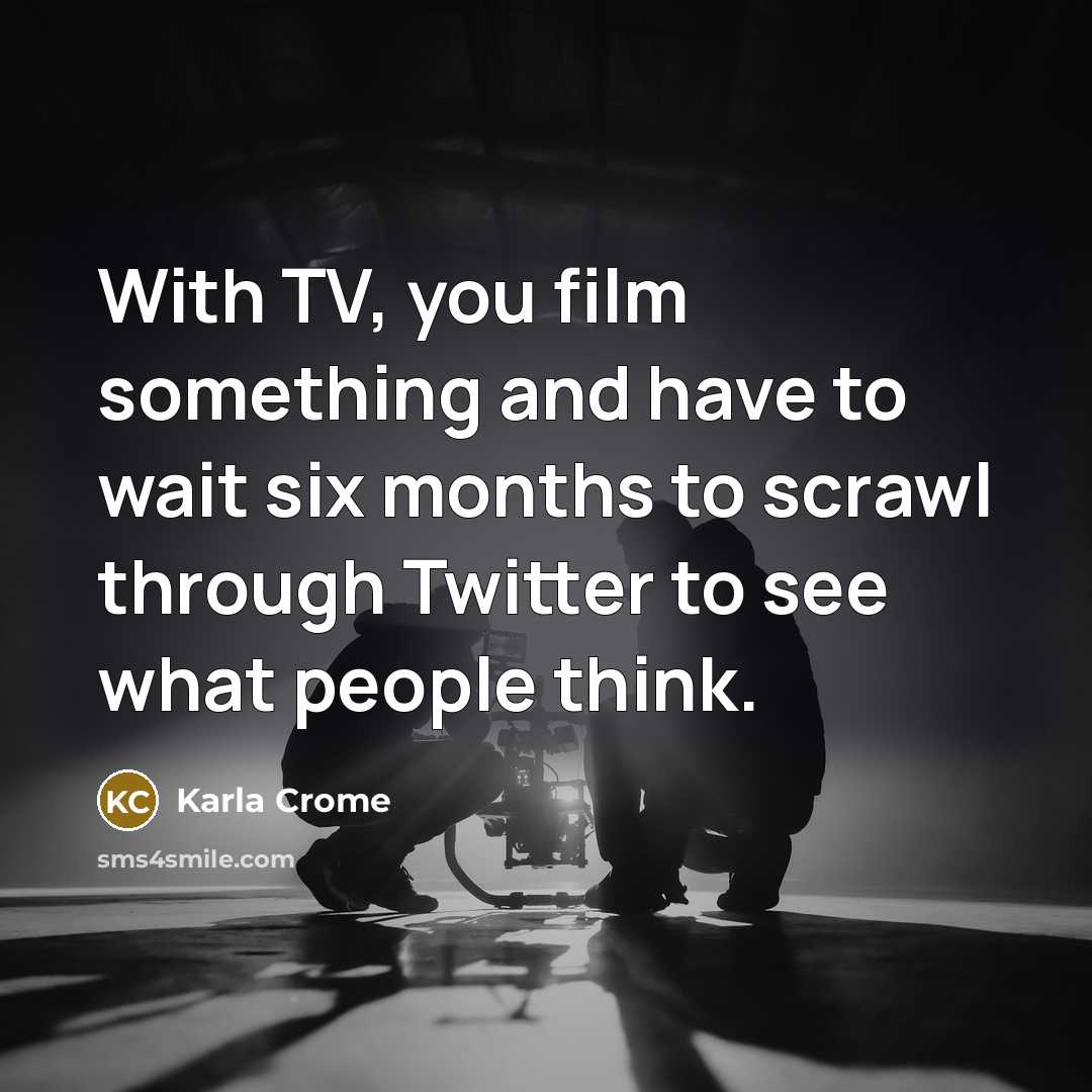 “With TV, you film something and have to wait six…” quote by Karla Crome