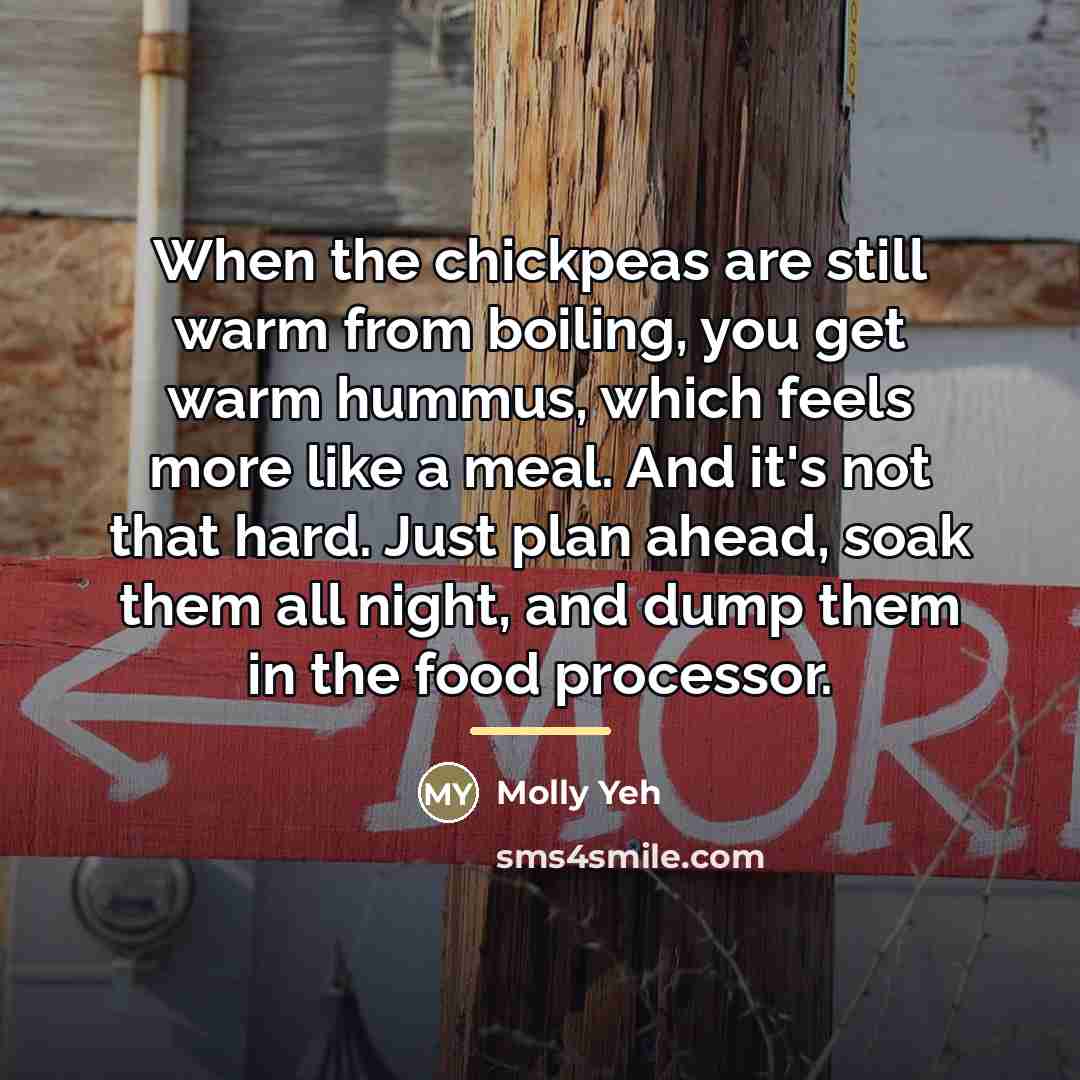“When the chickpeas are still warm from boiling, you get…” quote by Molly Yeh
