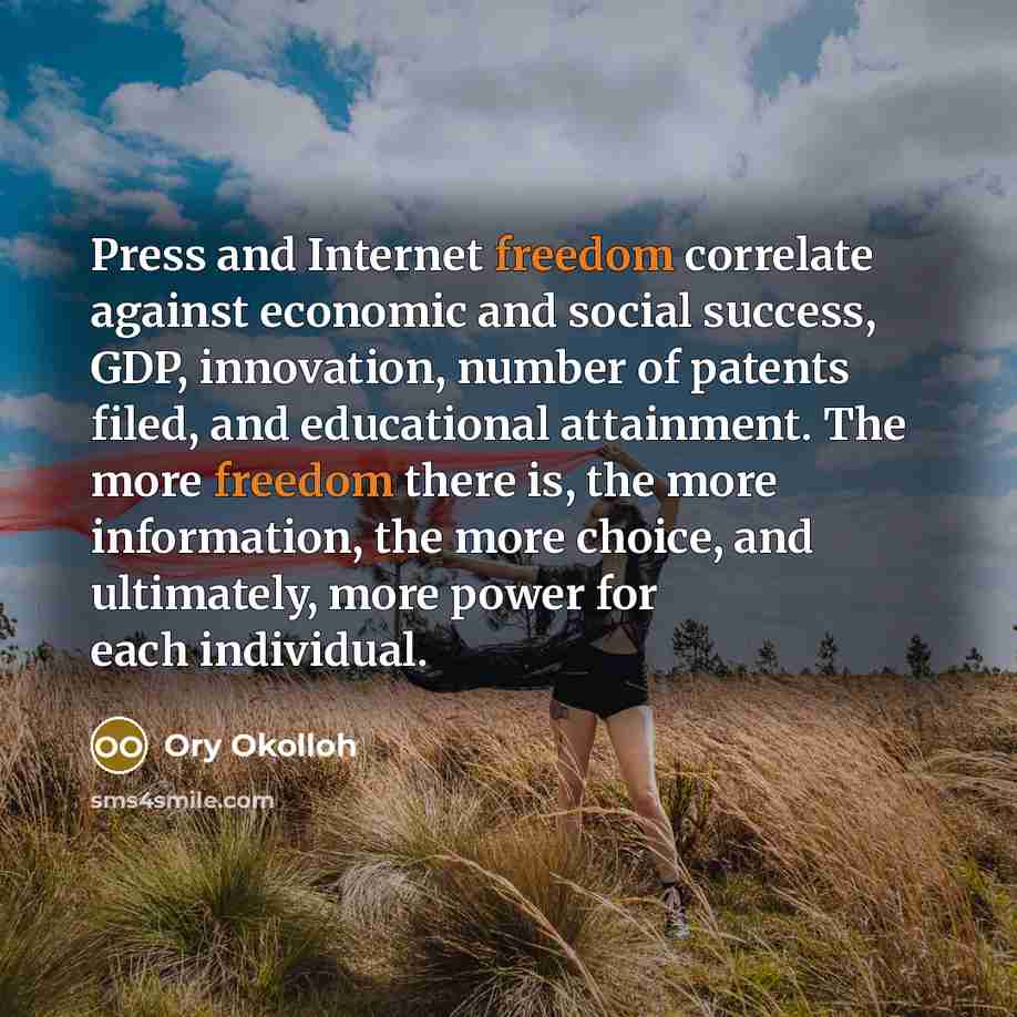 “Press and Internet freedom correlate against economic and social success,…” quote by Ory Okolloh