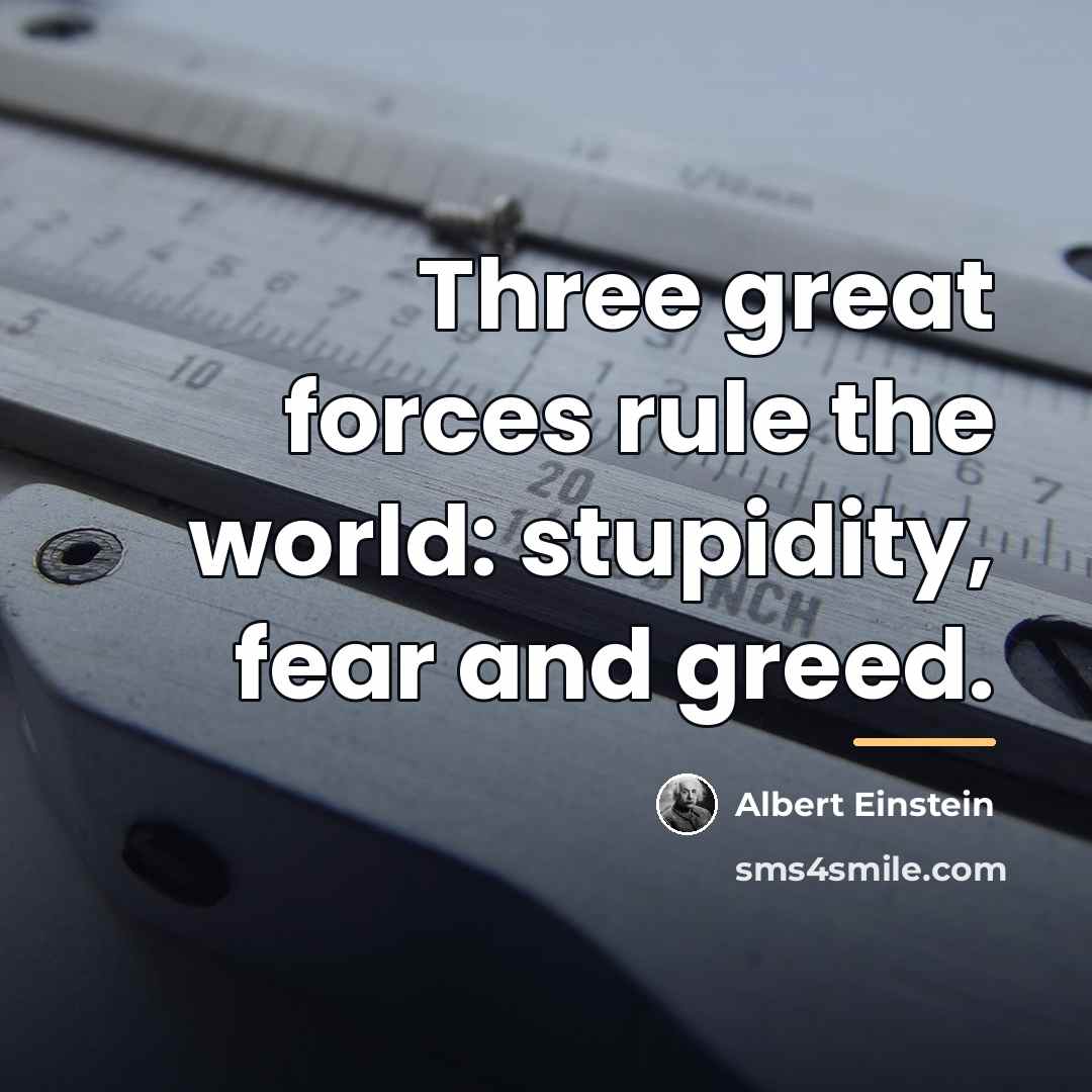 “Three great forces rule the world: stupidity, fear and greed.…” quote by Albert Einstein