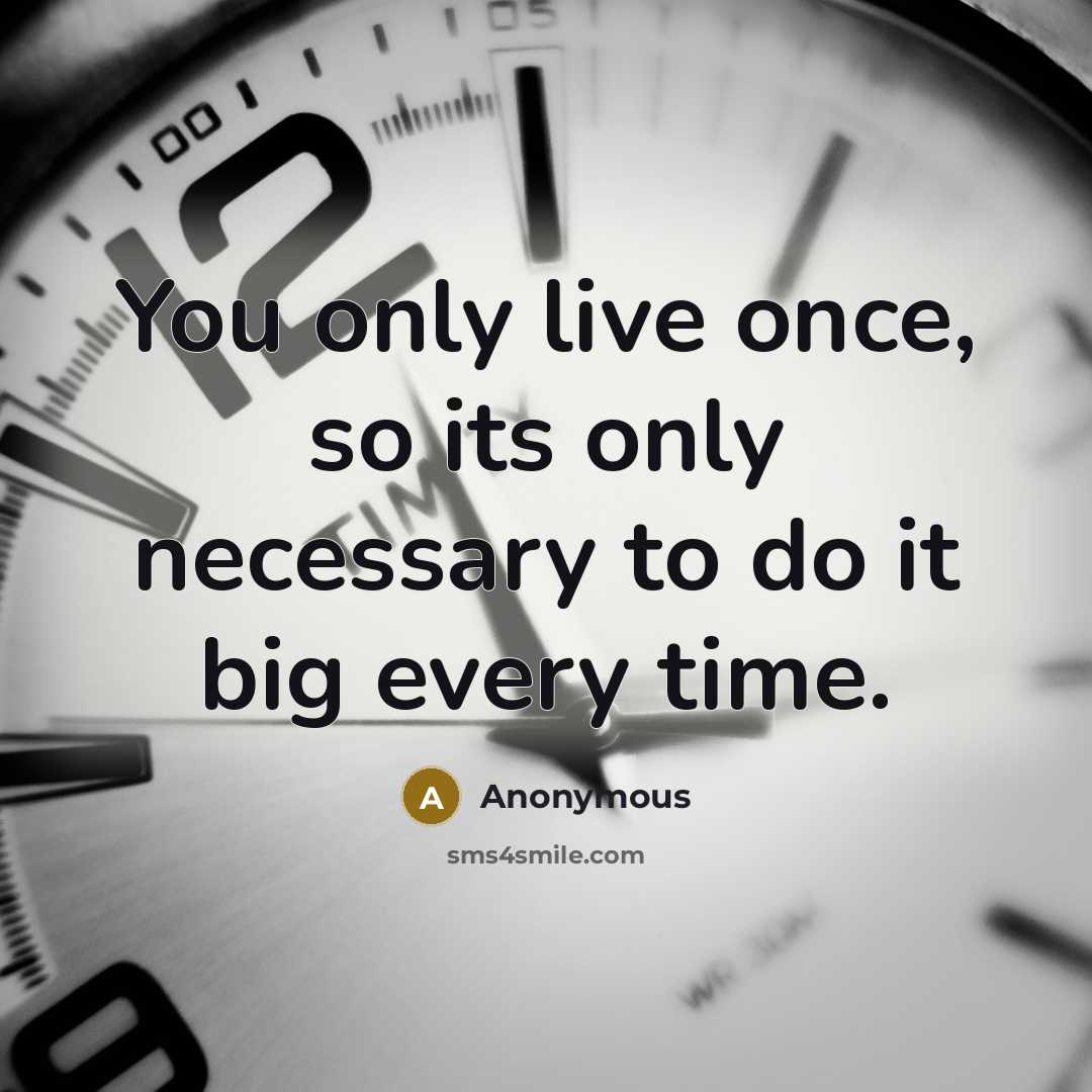 “You only live once, so its only necessary to do it big every time.” quote by Anonymous