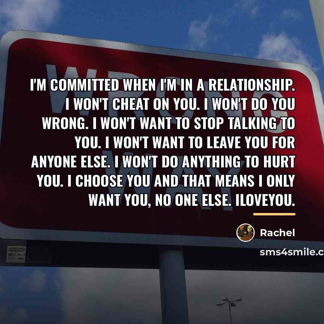 “I'm committed when I'm in a relationship. I won't cheat…” quote by Rachel