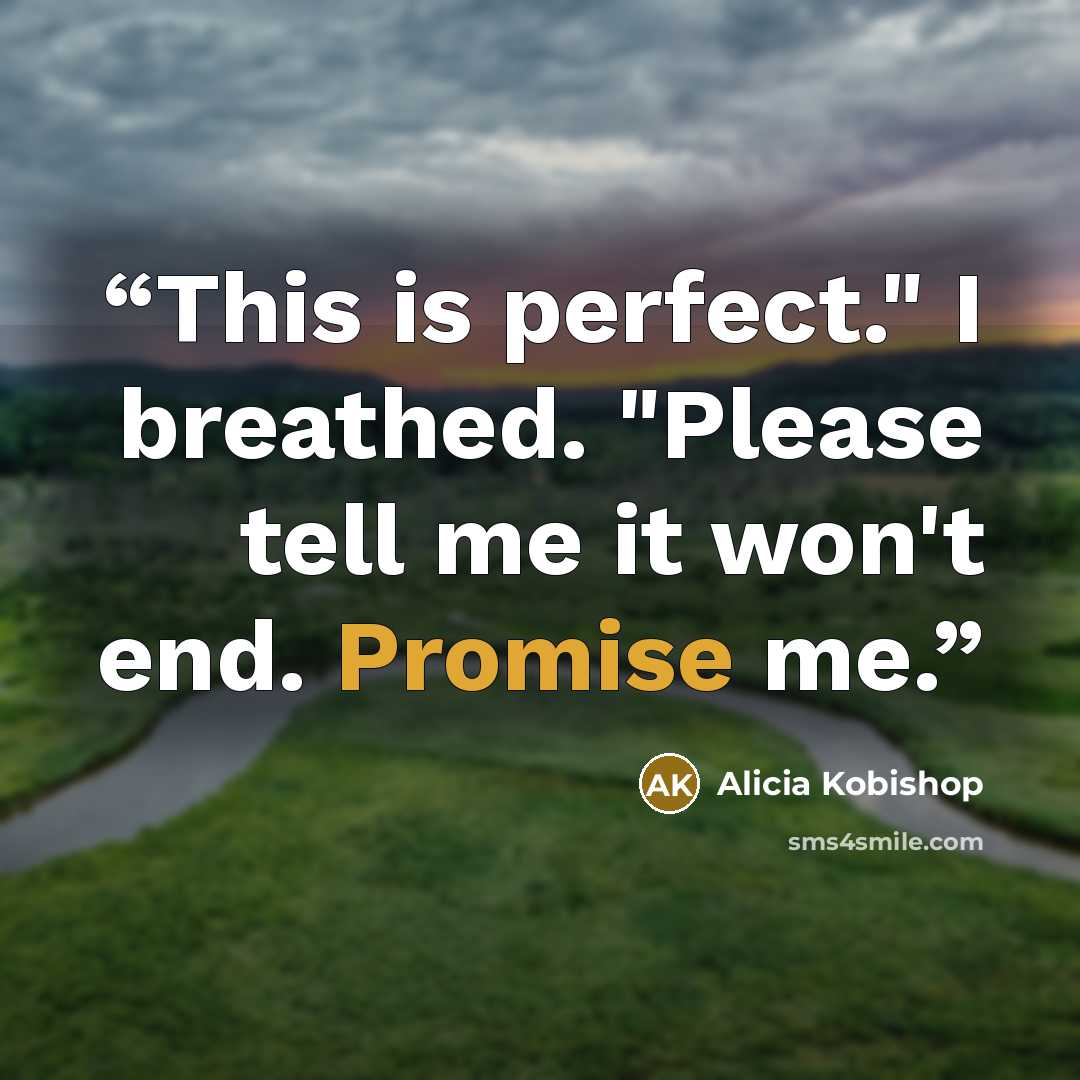 “This is perfect." I breathed. "Please tell me it won't end. Promise me.” quote by Alicia Kobishop