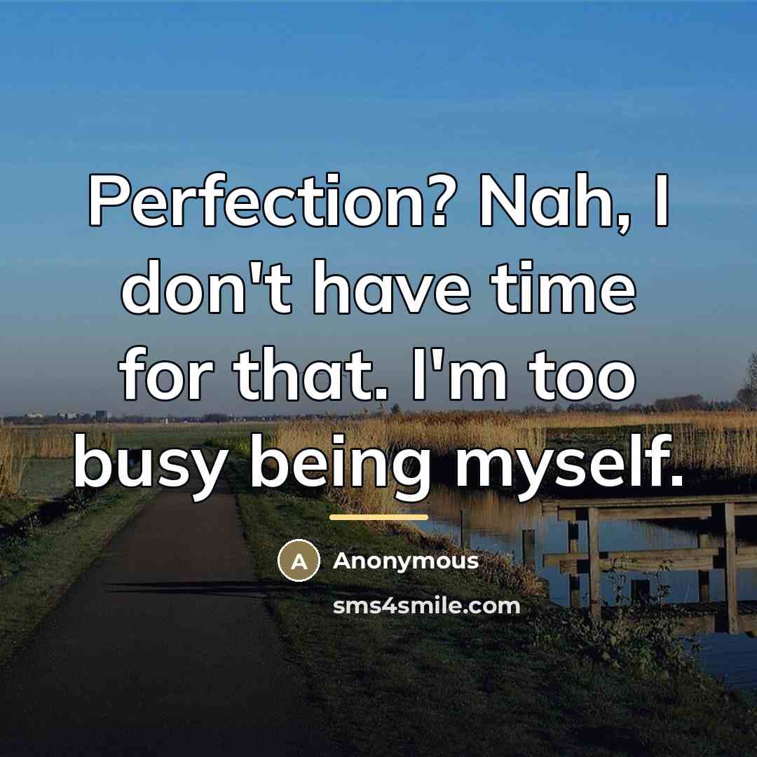 “Perfection? Nah, I don't have time for that. I'm too…” quote by Anonymous