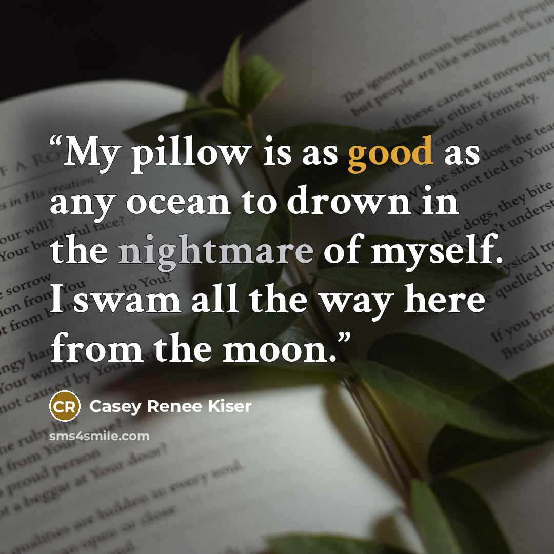 “My pillow is as good as any ocean to drown in the nightmare of myself. I swam all the way here from the moon.” quote by Casey Renee Kiser
