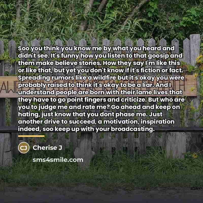 “Soo you think you know me by what you heard…” quote by Cherise J