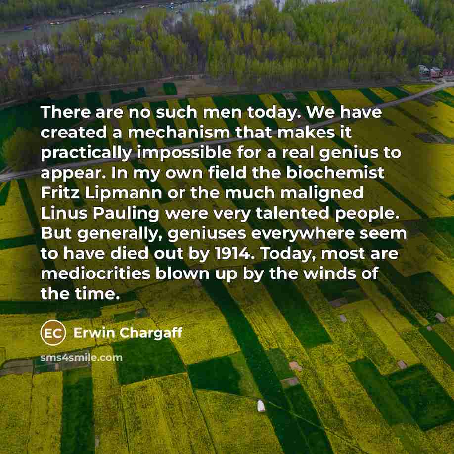 “There are no such men today. We have created a…” quote by Erwin Chargaff
