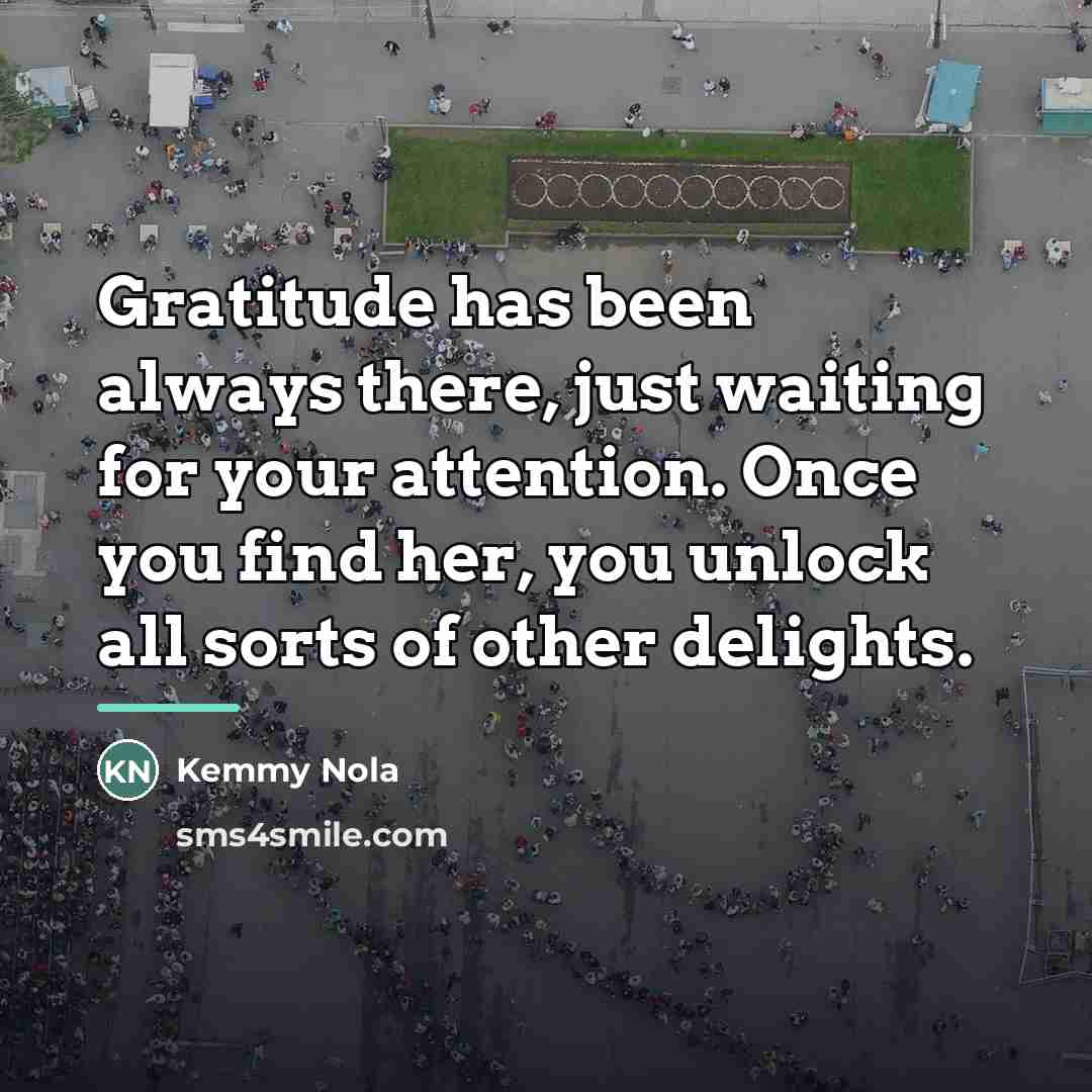 “Gratitude has been always there, just waiting for your attention.…” quote by Kemmy Nola