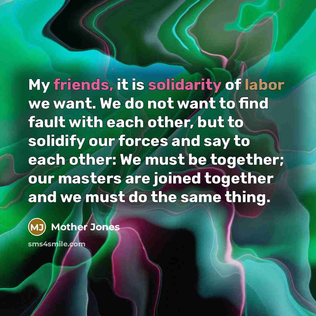 “My friends, it is solidarity of labor we want. We…” quote by Mother Jones
