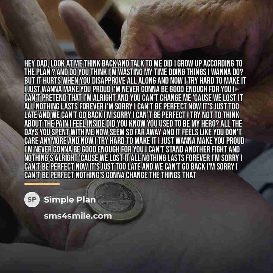 “Hey dad, look at me Think back and talk to…” quote by Simple Plan