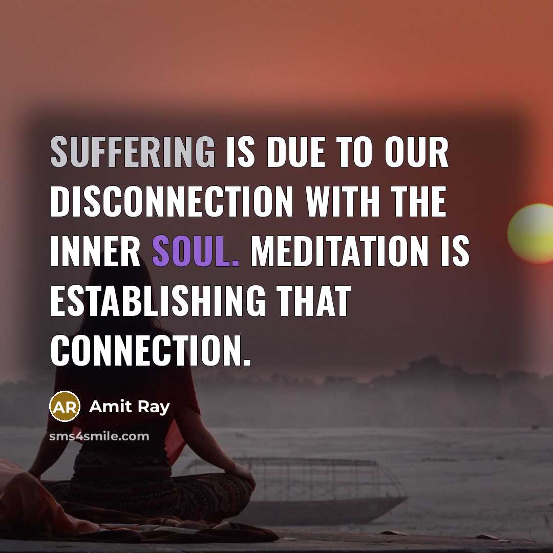 “Suffering is due to our disconnection with the inner soul.…” quote by Amit Ray