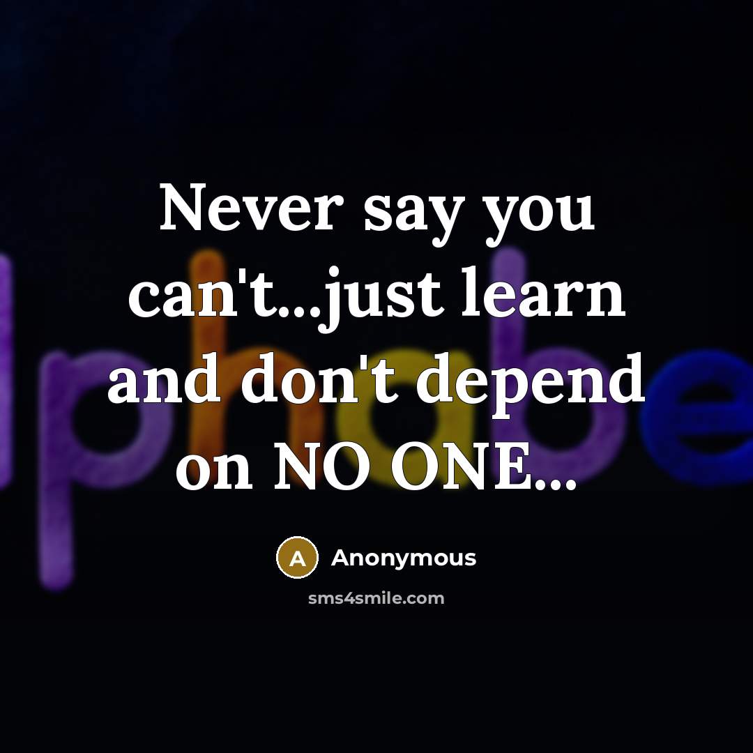 “Never say you can't...just learn and don't depend on NO ONE...” quote by Anonymous