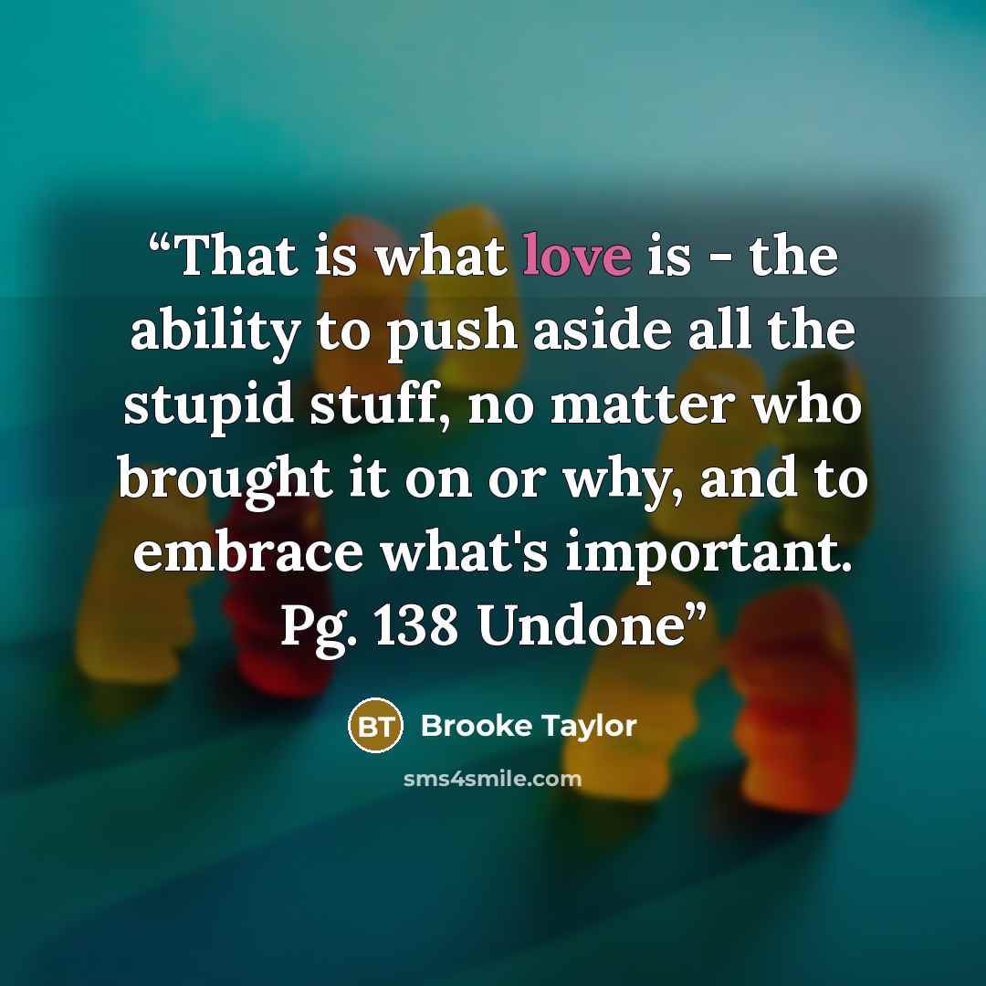 “That is what love is - the ability to push aside all the stupid stuff, no matter who brought it on or why, and to embrace what's important. Pg. 138 Undone” quote by Brooke Taylor