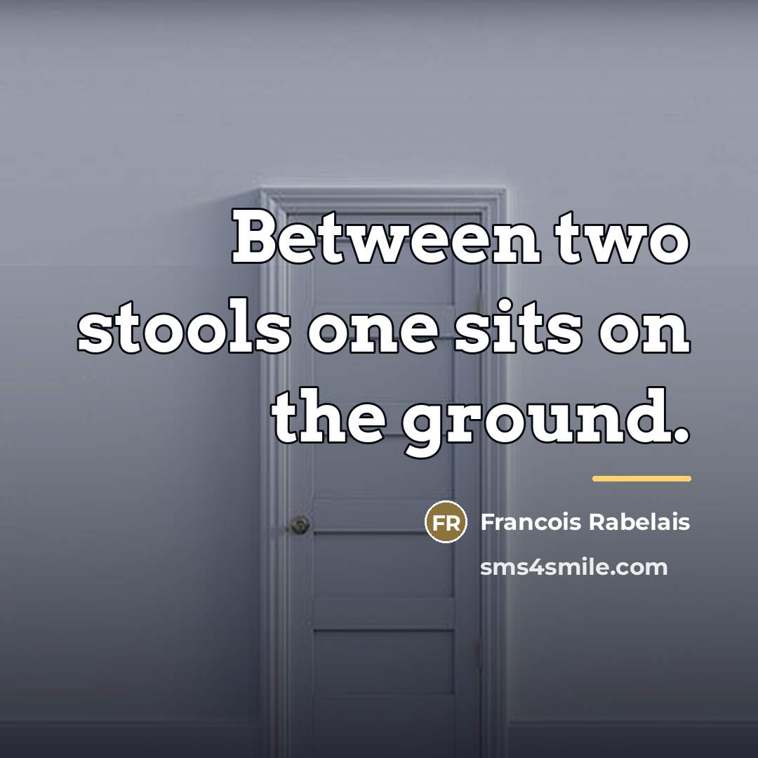 “Between two stools one sits on the ground.…” quote by Francois Rabelais