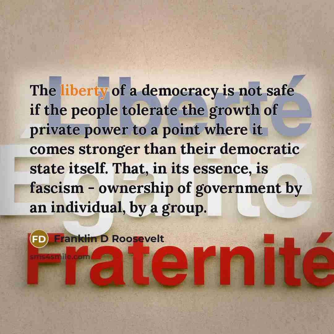 “The liberty of a democracy is not safe if the…” quote by Franklin D Roosevelt