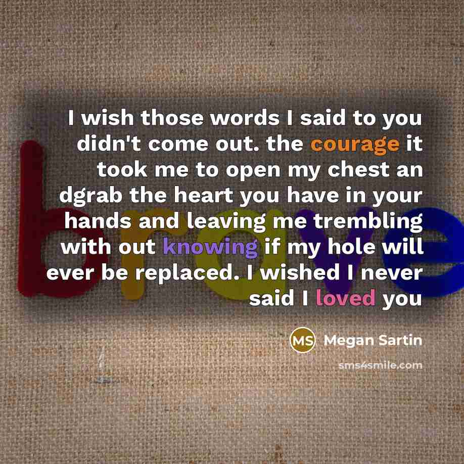 “I wish those words I said to you didn't come…” quote by Megan Sartin