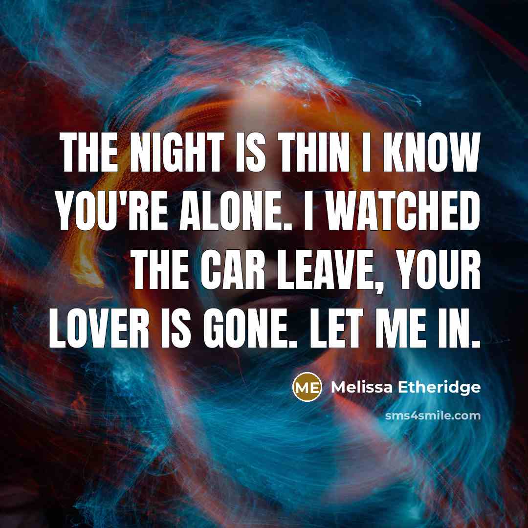 “The night is thin I know you're alone. I watched the car leave, your lover is gone. Let me in.” quote by Melissa Etheridge