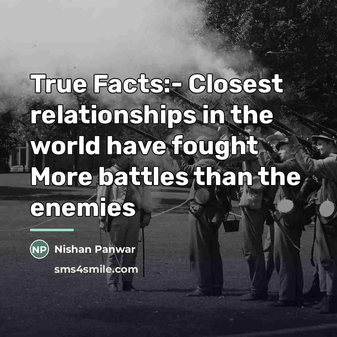 “True Facts:- Closest relationships in the world have fought More…” quote by Nishan Panwar