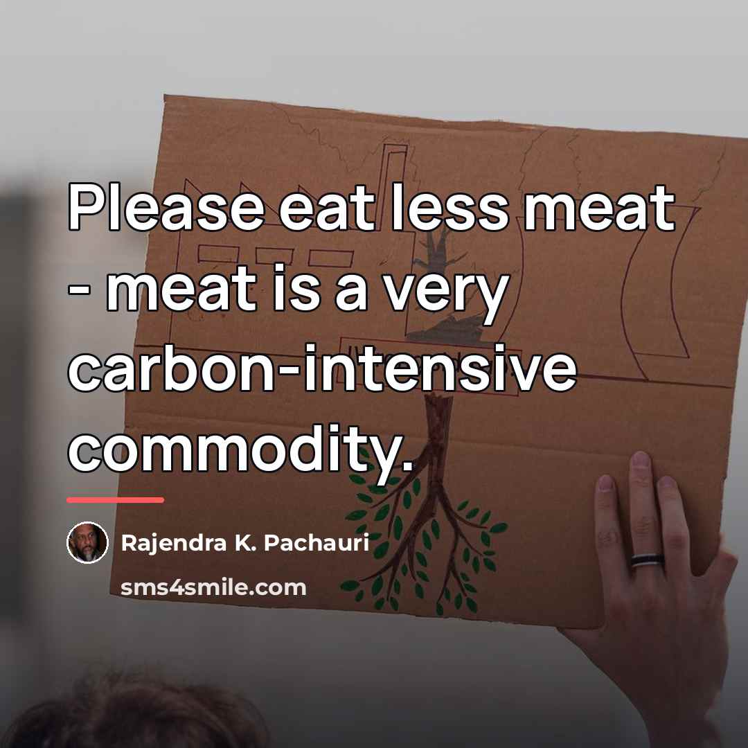 “Please eat less meat - meat is a very carbon-intensive…” quote by Rajendra K. Pachauri