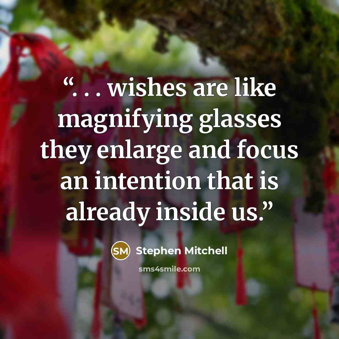 “. . . wishes are like magnifying glasses they enlarge and focus an intention that is already inside us.” quote by Stephen Mitchell