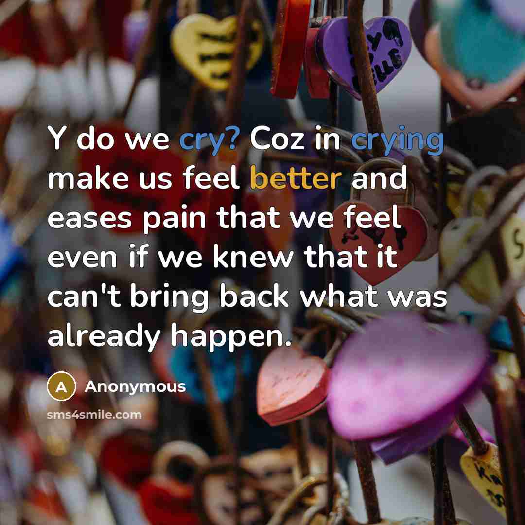 “Y do we cry? Coz in crying make us feel better and eases pain that we feel even if we knew that it can't bring back what was already happen.” quote by Anonymous