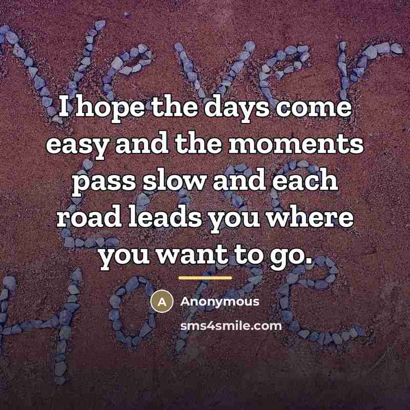 “I hope the days come easy and the moments pass…” quote by Anonymous