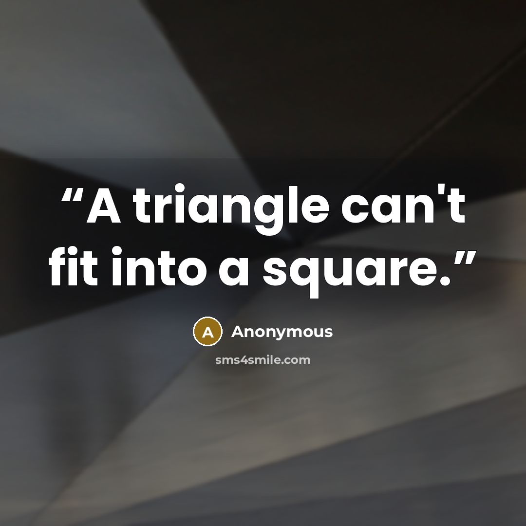 “A triangle can't fit into a square.” quote by Anonymous