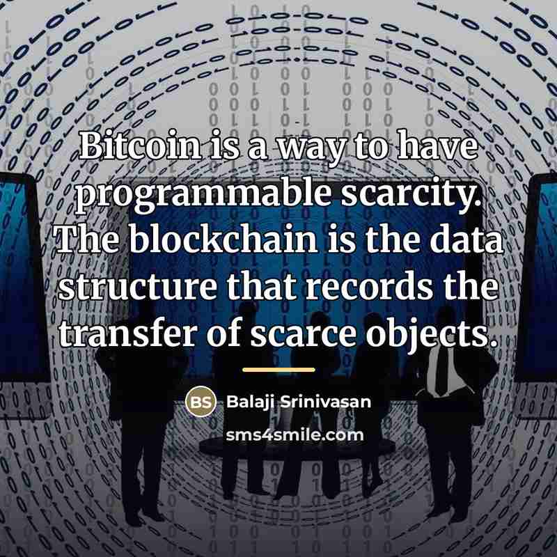 “Bitcoin is a way to have programmable scarcity. The blockchain…” quote by Balaji Srinivasan