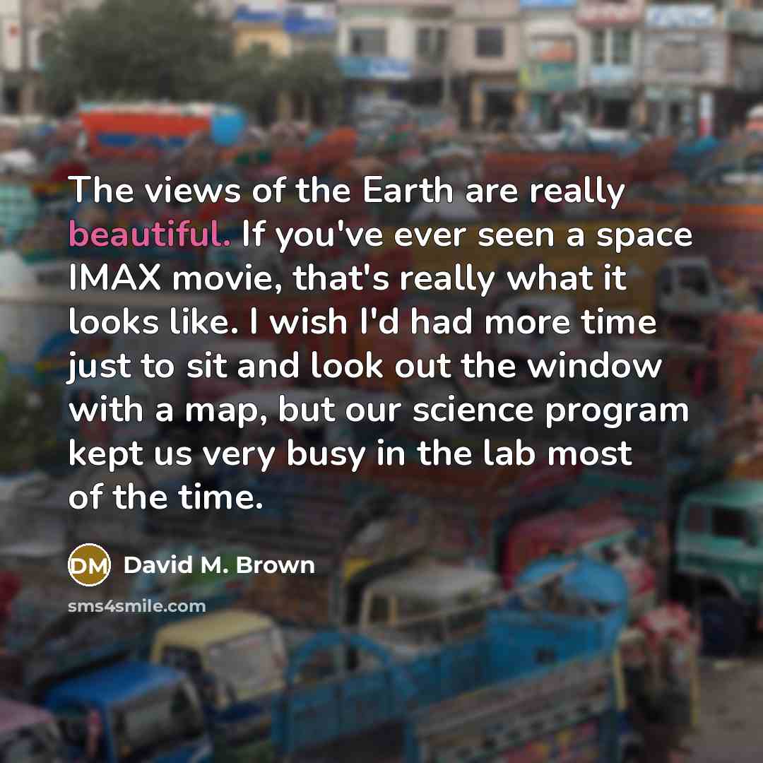 “The views of the Earth are really beautiful. If you've…” quote by David M. Brown