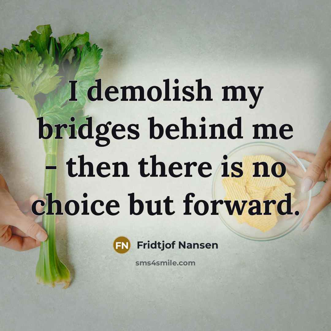 “I demolish my bridges behind me - then there is…” quote by Fridtjof Nansen