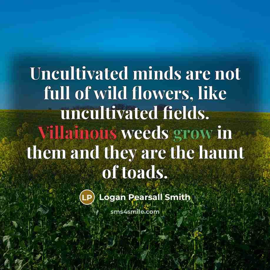 “Uncultivated minds are not full of wild flowers, like uncultivated…” quote by Logan Pearsall Smith