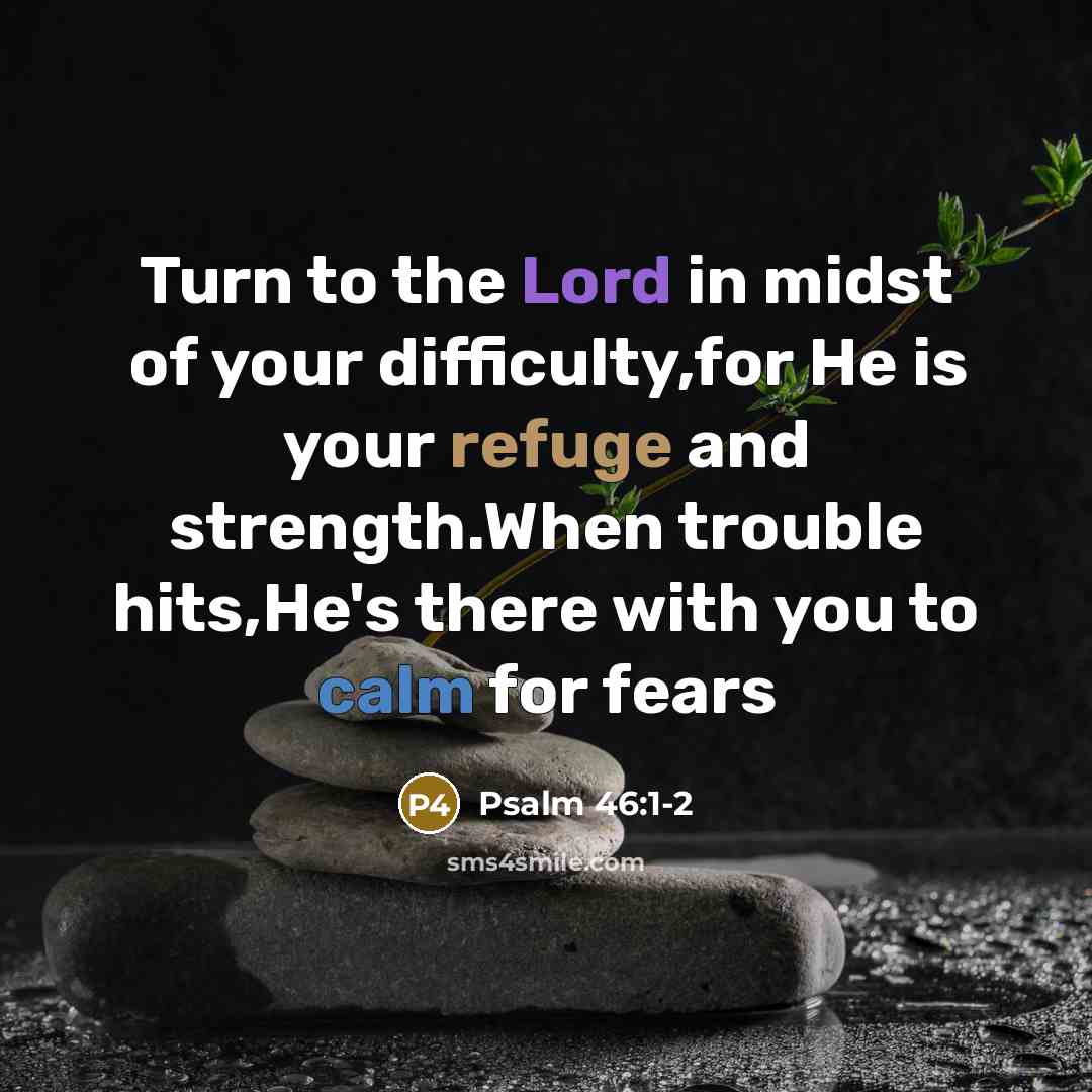 “Turn to the Lord in midst of your difficulty,for He is your refuge and strength.When trouble hits,He's there with you to calm for fears” quote by Psalm 46:1-2