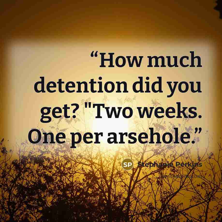 “How much detention did you get? "Two weeks. One per arsehole.” quote by Stephanie Perkins