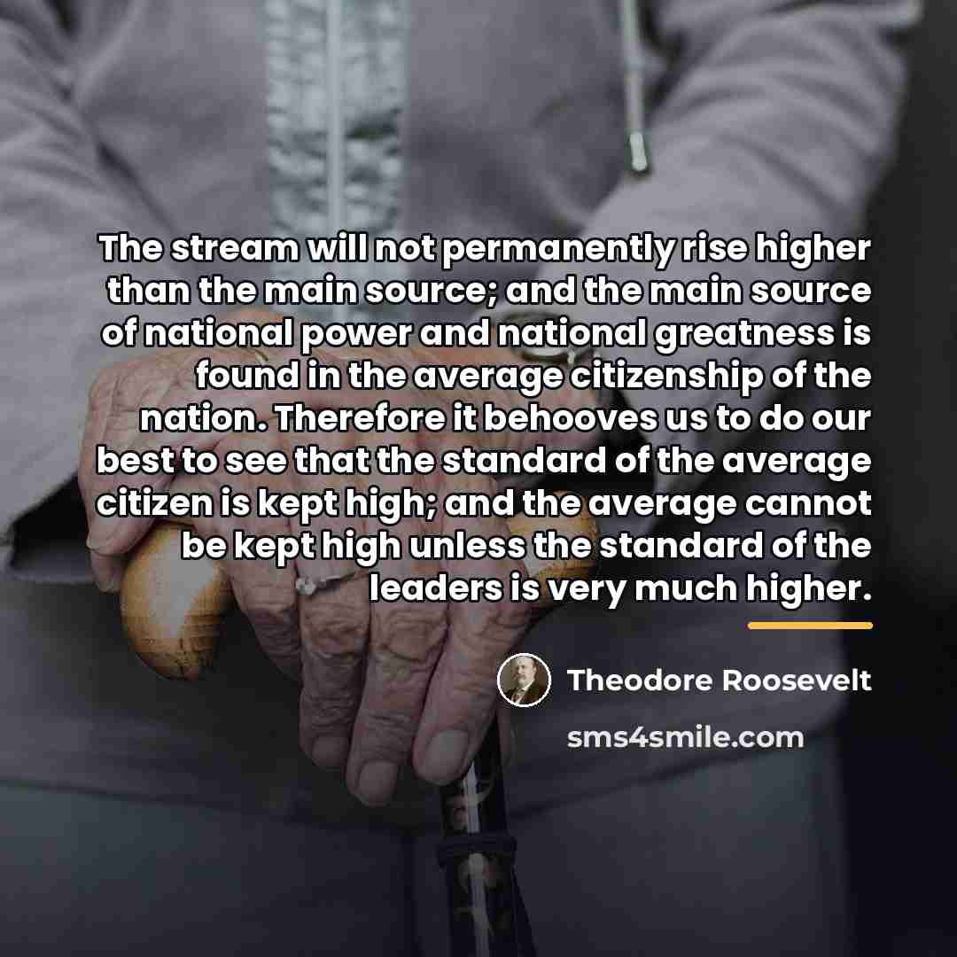 “The stream will not permanently rise higher than the main…” quote by Theodore Roosevelt
