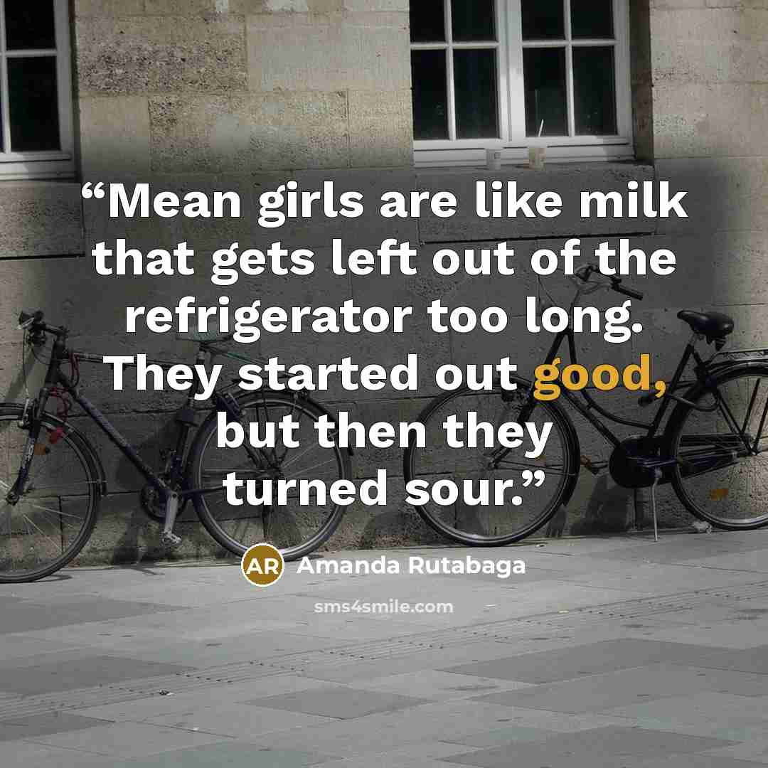 “Mean girls are like milk that gets left out of the refrigerator too long. They started out good, but then they turned sour.” quote by Amanda Rutabaga