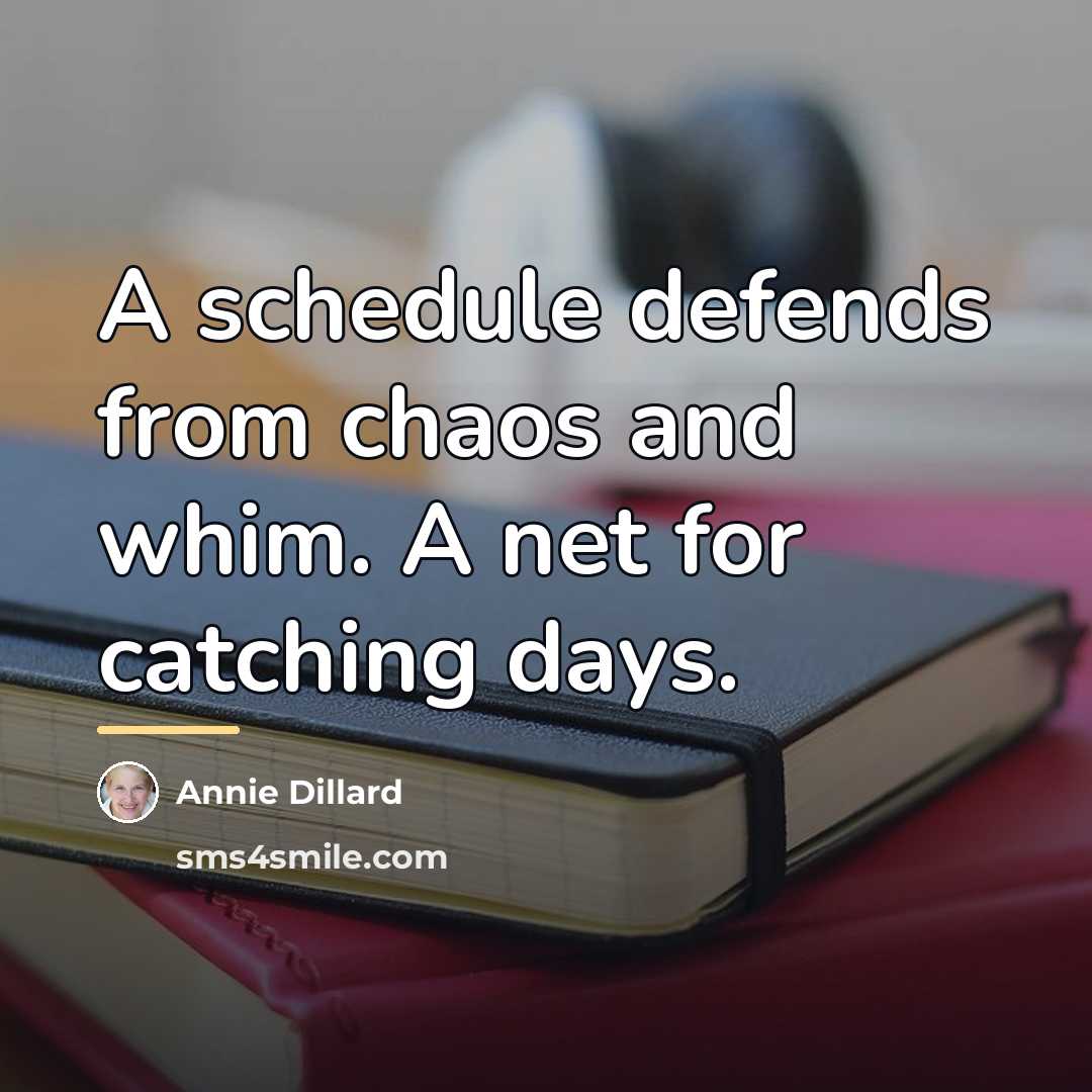 “A schedule defends from chaos and whim. A net for…” quote by Annie Dillard
