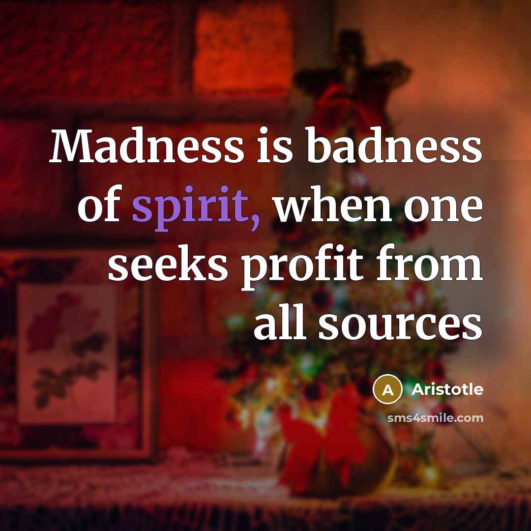 “Madness is badness of spirit, when one seeks profit from…” quote by Aristotle