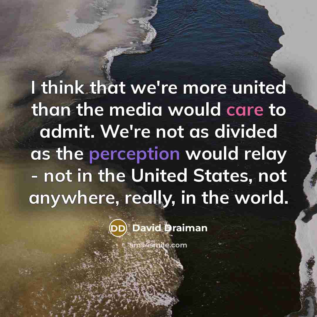 “I think that we're more united than the media would care to admit. We're not as divided as the perception would relay - not in the United States, not anywhere, really, in the world.” quote by David Draiman