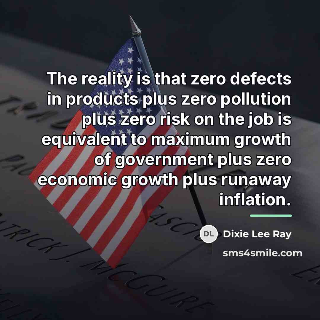 “The reality is that zero defects in products plus zero…” quote by Dixie Lee Ray
