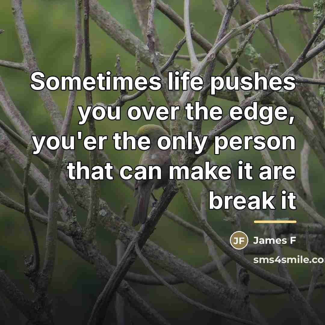 “Sometimes life pushes you over the edge, you'er the only…” quote by James F