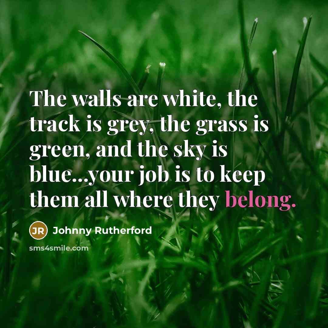 “The walls are white, the track is grey, the grass…” quote by Johnny Rutherford
