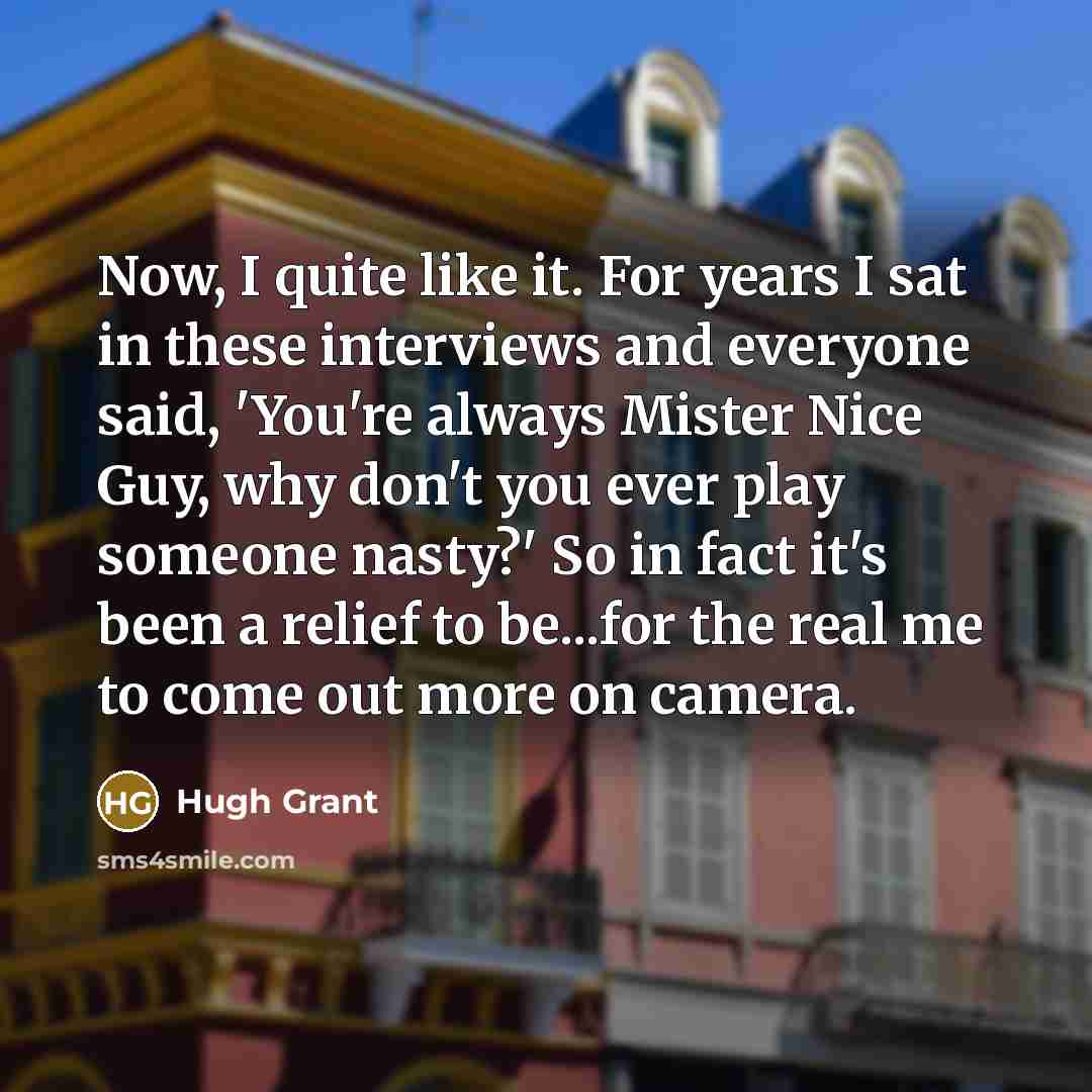 “Now, I quite like it. For years I sat in…” quote by Hugh Grant