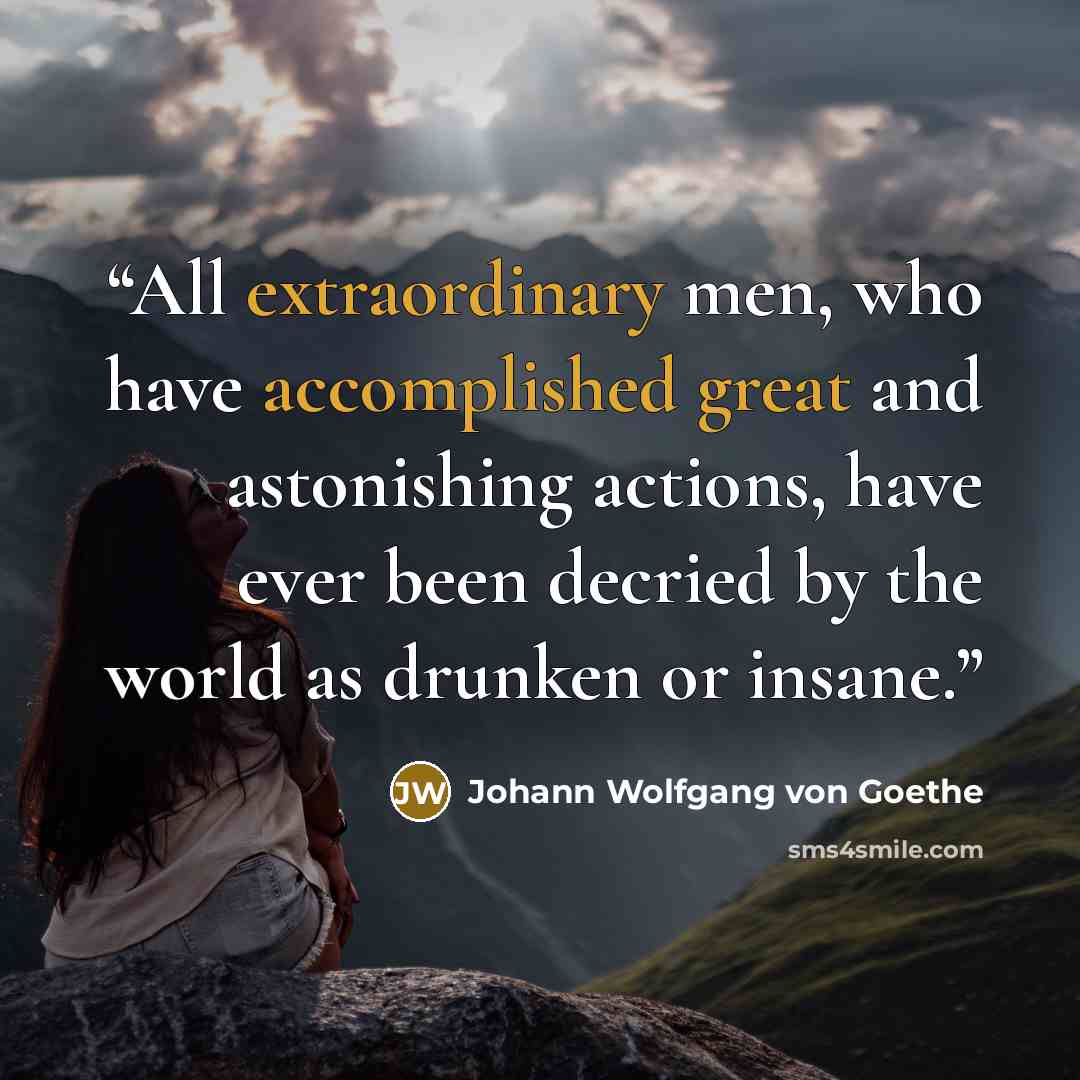 “All extraordinary men, who have accomplished great and astonishing actions, have ever been decried by the world as drunken or insane.” quote by Johann Wolfgang von Goethe