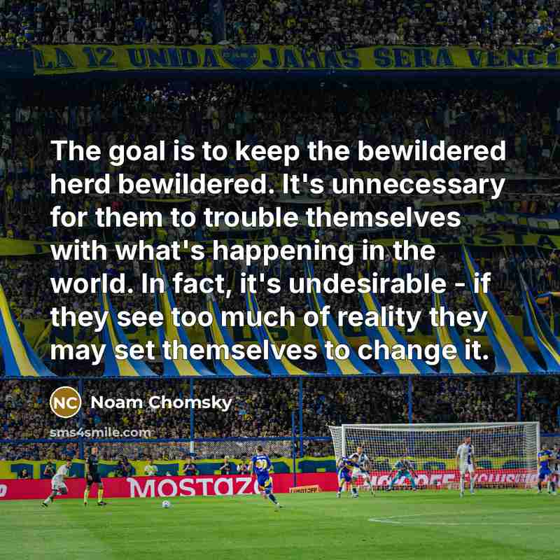 “The goal is to keep the bewildered herd bewildered. It's…” quote by Noam Chomsky
