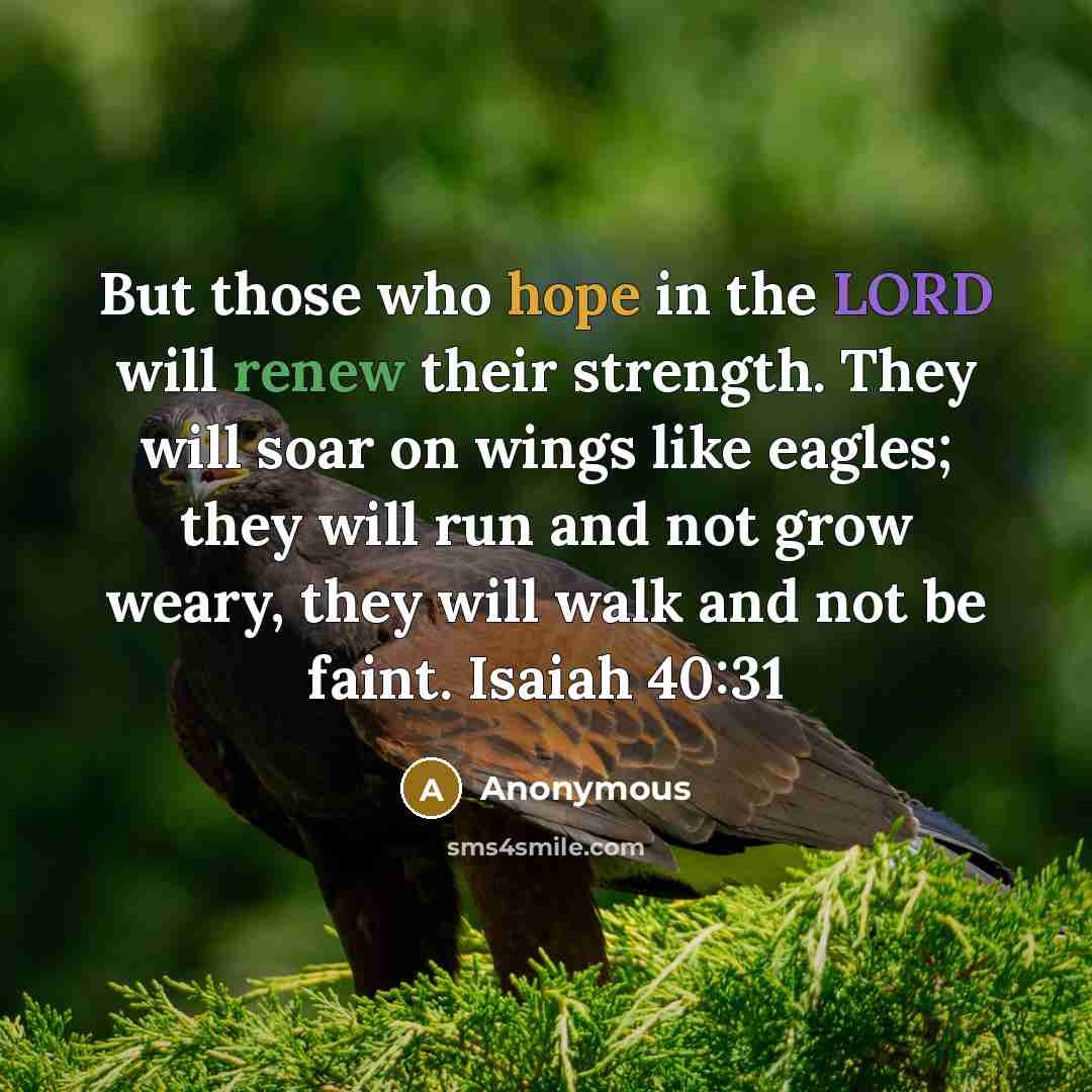 “But those who hope in the LORD will renew their strength. They will soar on wings like eagles; they will run and not grow weary, they will walk and not be faint. Isaiah 40:31” quote by Anonymous