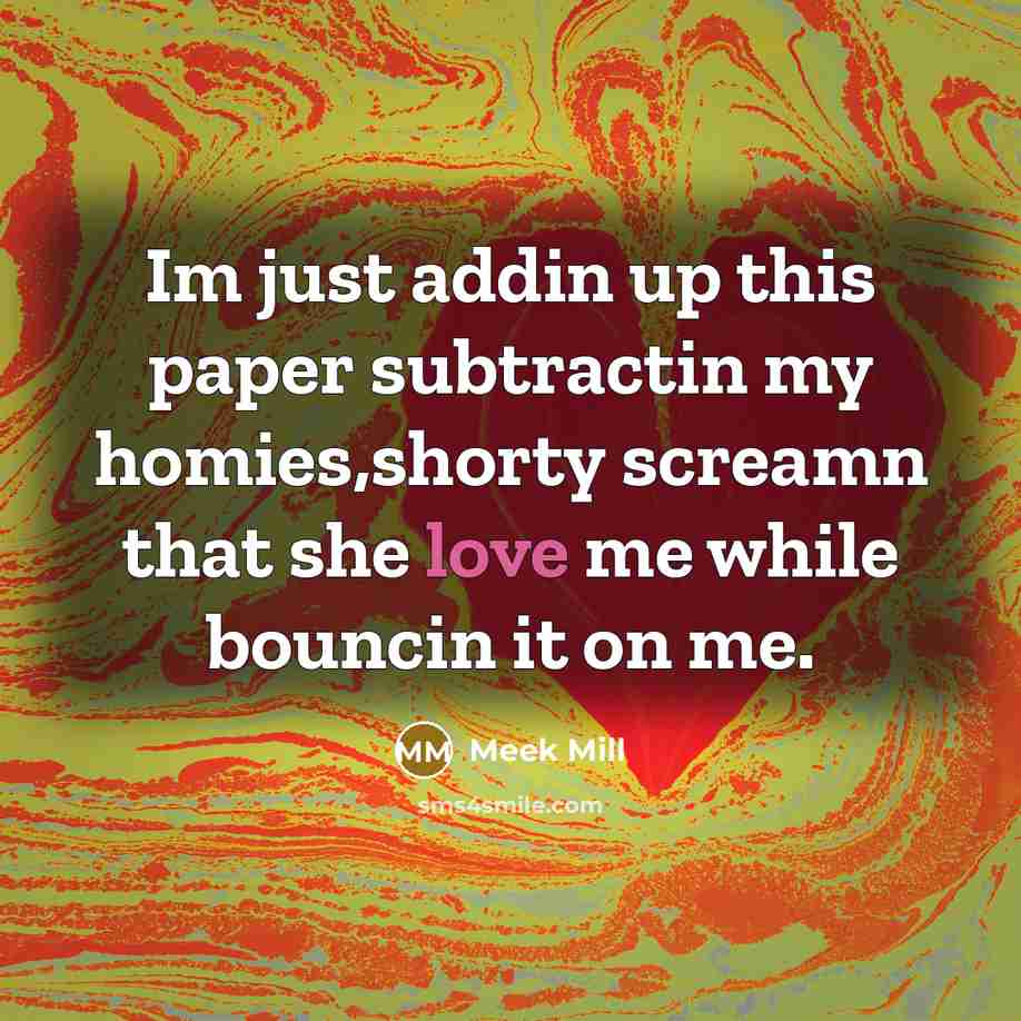 “Im just addin up this paper subtractin my homies,shorty screamn…” quote by Meek Mill